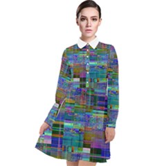 Glitch Chaos Print Long Sleeve Chiffon Shirt Dress