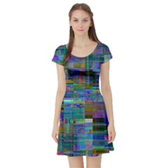 Glitch Chaos Print Short Sleeve Skater Dress