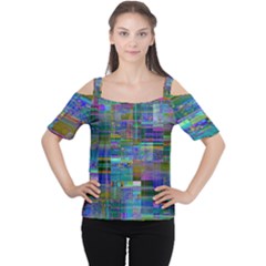 Glitch Chaos Print Cutout Shoulder T-shirt