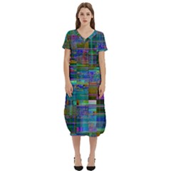 Glitch Chaos Print T-shirt Midi Dress With Pockets by dflcprintsclothing