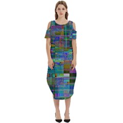 Glitch Chaos Print Cold Shoulder Loose Fit Dress With Pockets by dflcprintsclothing