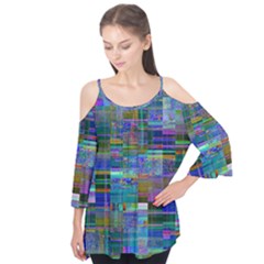 Glitch Chaos Print Flutter Sleeve T-shirt