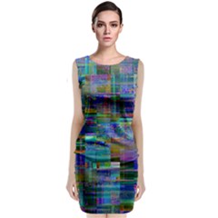 Glitch Chaos Print Sleeveless Velvet Midi Dress by dflcprintsclothing