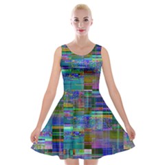 Glitch Chaos Print Velvet Skater Dress by dflcprintsclothing