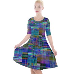 Glitch Chaos Print Quarter Sleeve A-line Dress With Pockets