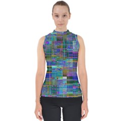 Glitch Chaos Print Mock Neck Shell Top by dflcprintsclothing