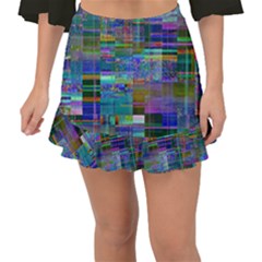 Glitch Chaos Print Fishtail Mini Chiffon Skirt