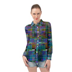 Glitch Chaos Print Long Sleeve Chiffon Shirt