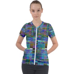 Glitch Chaos Print Short Sleeve Zip Up Jacket