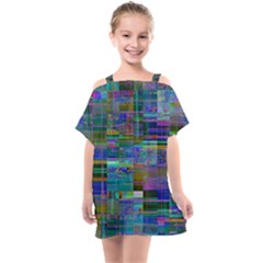 Glitch Chaos Print Kids  One Piece Chiffon Dress by dflcprintsclothing