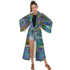 Glitch Chaos Print Maxi Kimono by dflcprintsclothing