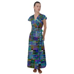 Glitch Chaos Print Flutter Sleeve Maxi Dress by dflcprintsclothing