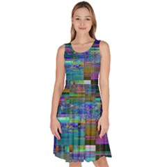 Glitch Chaos Print Knee Length Skater Dress With Pockets