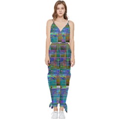 Glitch Chaos Print Sleeveless Tie Ankle Chiffon Jumpsuit