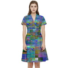 Glitch Chaos Print Short Sleeve Waist Detail Dress