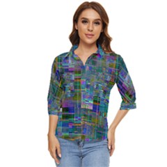 Glitch Chaos Print Women s Quarter Sleeve Pocket Shirt