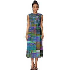 Glitch Chaos Print Sleeveless Round Neck Midi Dress by dflcprintsclothing