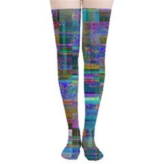 Glitch Chaos Print Thigh High Stockings by dflcprintsclothing