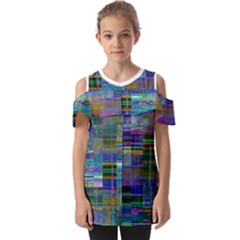 Glitch Chaos Print Fold Over Open Sleeve Top