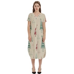 Trees Christmas Holiday Pattern T-shirt Midi Dress With Pockets by Paksenen