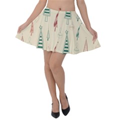 Trees Christmas Holiday Pattern Velvet Skater Skirt