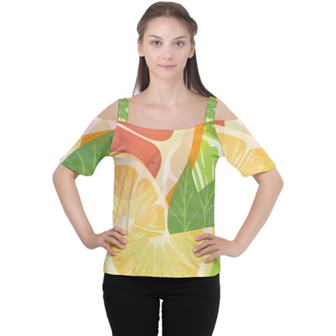 Citrus Fruit Healthy Vitamin Cutout Shoulder T-shirt by Paksenen