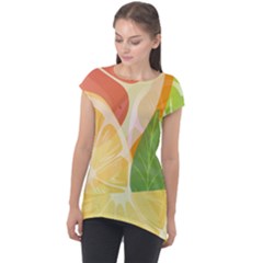 Citrus Fruit Healthy Vitamin Cap Sleeve High Low Top by Paksenen