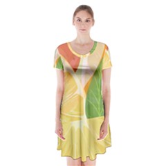 Citrus Fruit Healthy Vitamin Short Sleeve V-neck Flare Dress by Paksenen