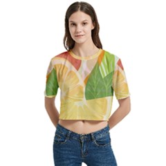 Citrus Fruit Healthy Vitamin Women s Round Neck Short Sleeve Crop Top by Paksenen