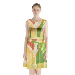 Citrus Fruit Healthy Vitamin Sleeveless Waist Tie Chiffon Dress by Paksenen