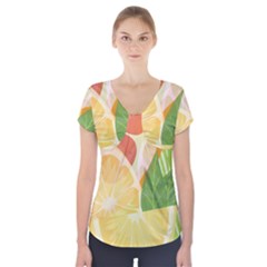 Citrus Fruit Healthy Vitamin Short Sleeve Front Detail Top by Paksenen