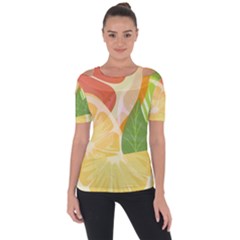 Citrus Fruit Healthy Vitamin Shoulder Cut Out Short Sleeve Top by Paksenen