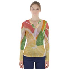 Citrus Fruit Healthy Vitamin V-neck Long Sleeve Top by Paksenen