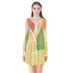 Citrus Fruit Healthy Vitamin Long Sleeve V-neck Flare Dress by Paksenen