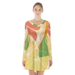 Citrus Fruit Healthy Vitamin Long Sleeve Velvet V-neck Dress