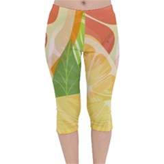 Citrus Fruit Healthy Vitamin Velvet Capri Leggings  by Paksenen