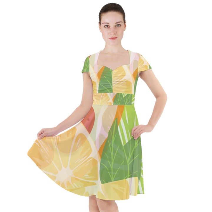 Citrus Fruit Healthy Vitamin Cap Sleeve Midi Dress With Pockets