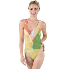 Citrus Fruit Healthy Vitamin High Leg Strappy Swimsuit by Paksenen