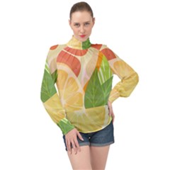 Citrus Fruit Healthy Vitamin High Neck Long Sleeve Chiffon Top by Paksenen