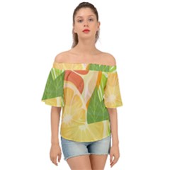 Citrus Fruit Healthy Vitamin Off Shoulder Short Sleeve Top by Paksenen