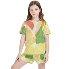 Citrus Fruit Healthy Vitamin Kids  T-shirt And Sports Shorts Set by Paksenen