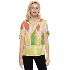 Citrus Fruit Healthy Vitamin Bow Sleeve Button Up Top by Paksenen