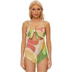 Citrus Fruit Healthy Vitamin Knot Front One-piece Swimsuit by Paksenen