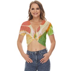 Citrus Fruit Healthy Vitamin Twist Front Crop Top by Paksenen