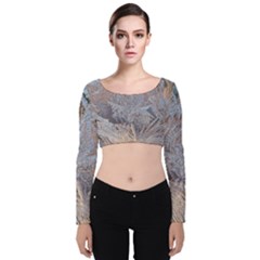 Window Pattern Winter Frost Velvet Long Sleeve Crop Top by Paksenen