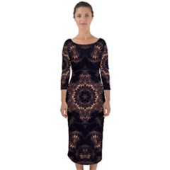 Bronze Age Mandala Quarter Sleeve Midi Bodycon Dress