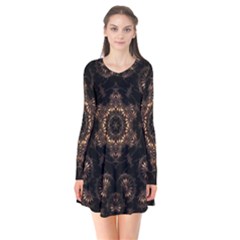 Bronze Age Mandala Long Sleeve V-neck Flare Dress