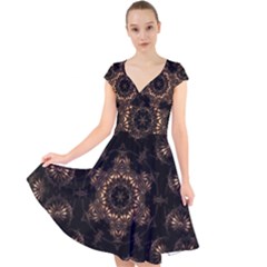 Bronze Age Mandala Cap Sleeve Front Wrap Midi Dress