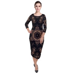 Bronze Age Mandala Quarter Sleeve Midi Velour Bodycon Dress