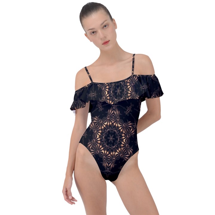 Bronze Age Mandala Frill Detail One Piece Swimsuit